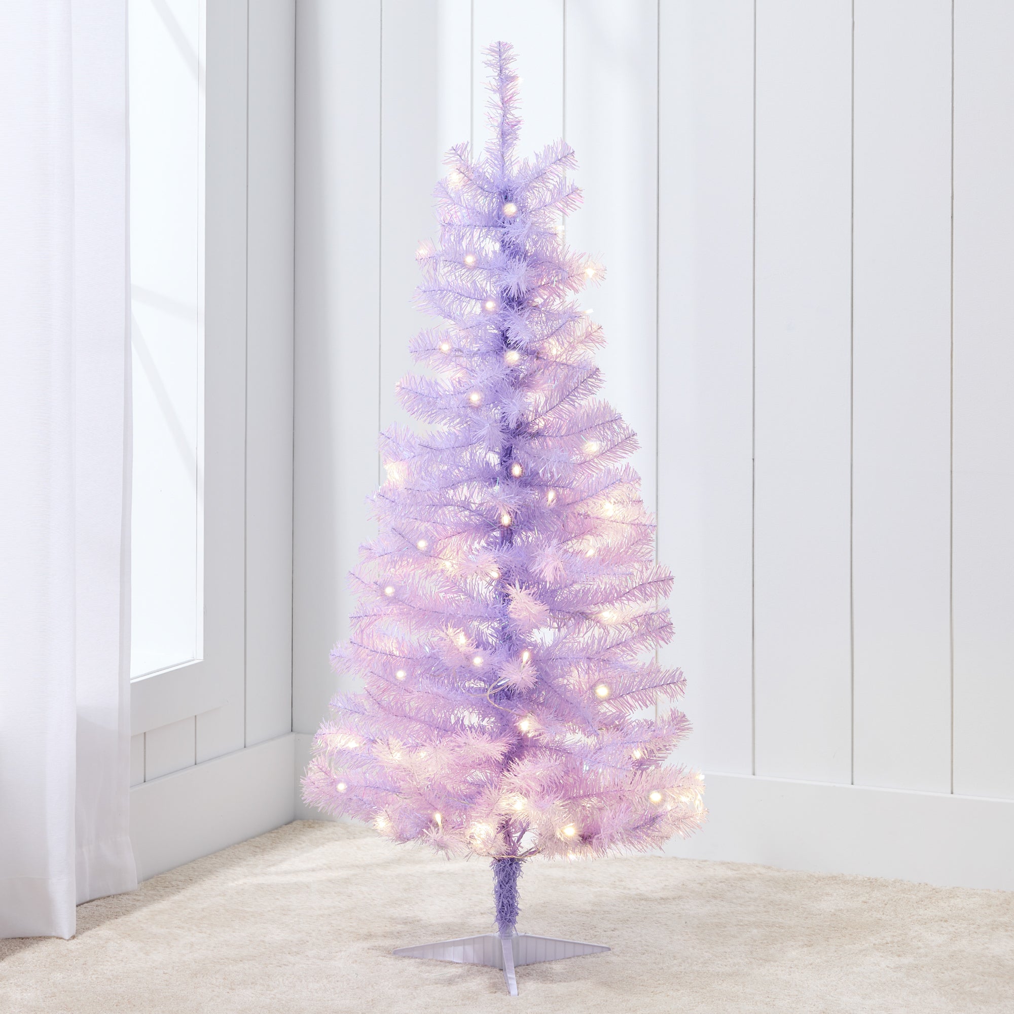 Pre-lit Colorful Mini Spruce Christmas Tree w/ LED Lights - 4ft - Lavender