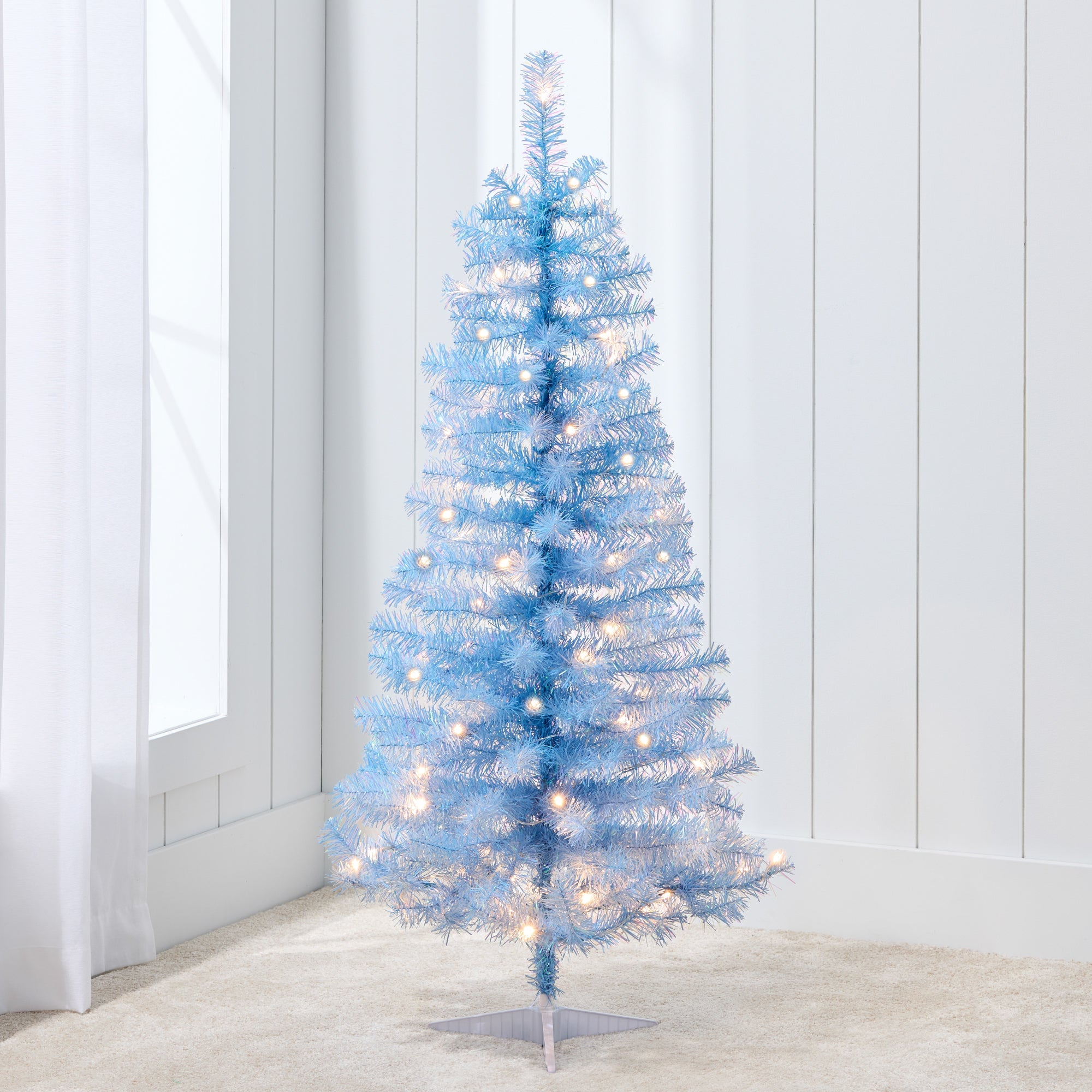 Pre-lit Colorful Mini Spruce Christmas Tree w/ LED Lights - 4ft - Baby Blue