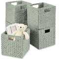 Set of 5 Collapsible Hyacinth Storage Baskets w/ Inserts - 10.5x10.5in - Sage