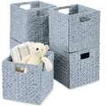 Set of 5 Collapsible Hyacinth Storage Baskets w/ Inserts - 10.5x10.5in - Blue