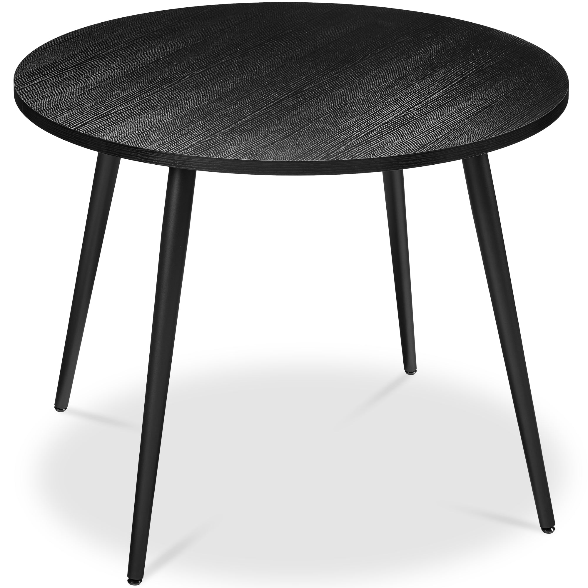 Round Mid-Century Modern 35.5in Dining Table, Dinette for Home or Kitchen w/Wood Finish Steel Legs - Black