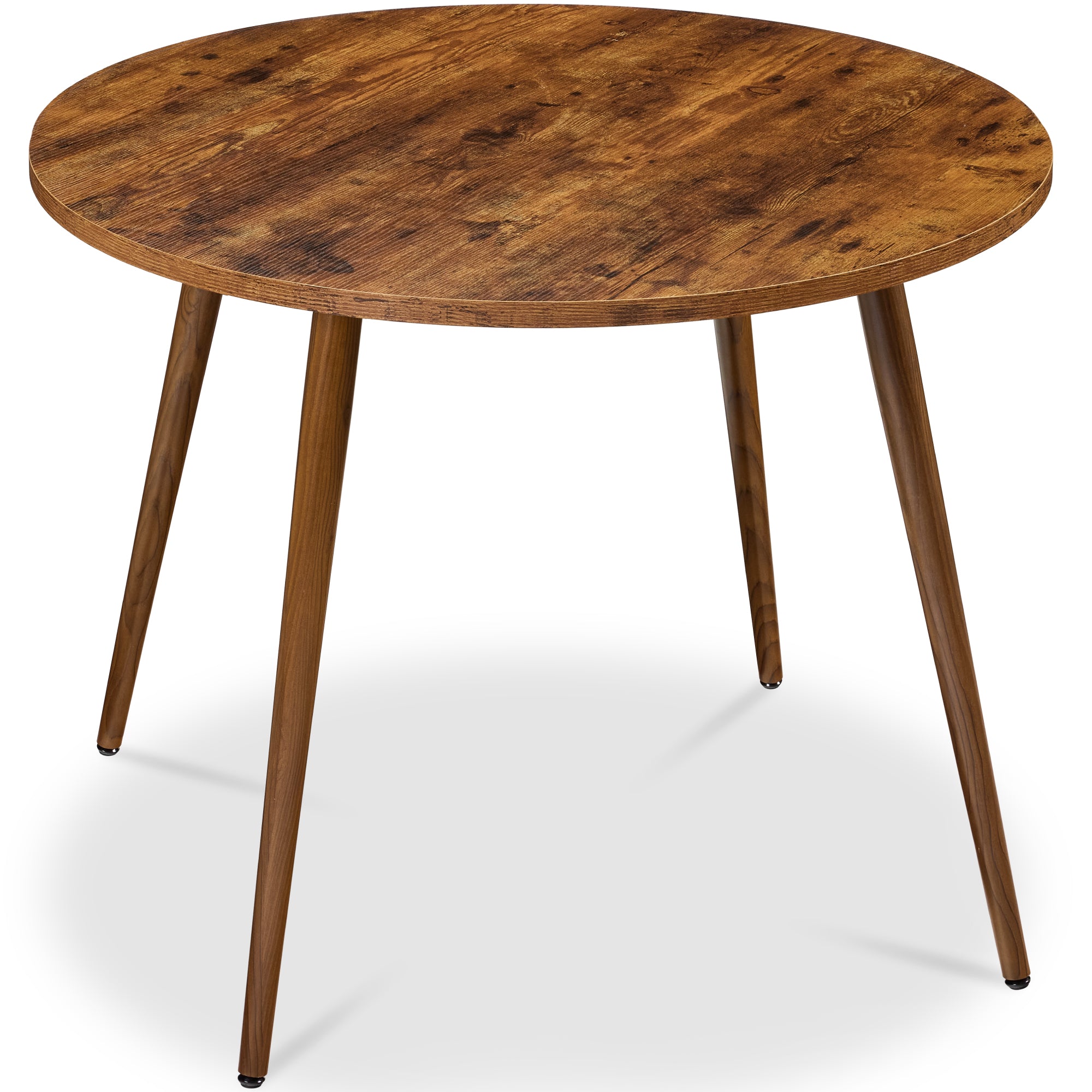 Round Mid-Century Modern 35.5in Dining Table, Dinette for Home or Kitchen w/Wood Finish Steel Legs - Brown