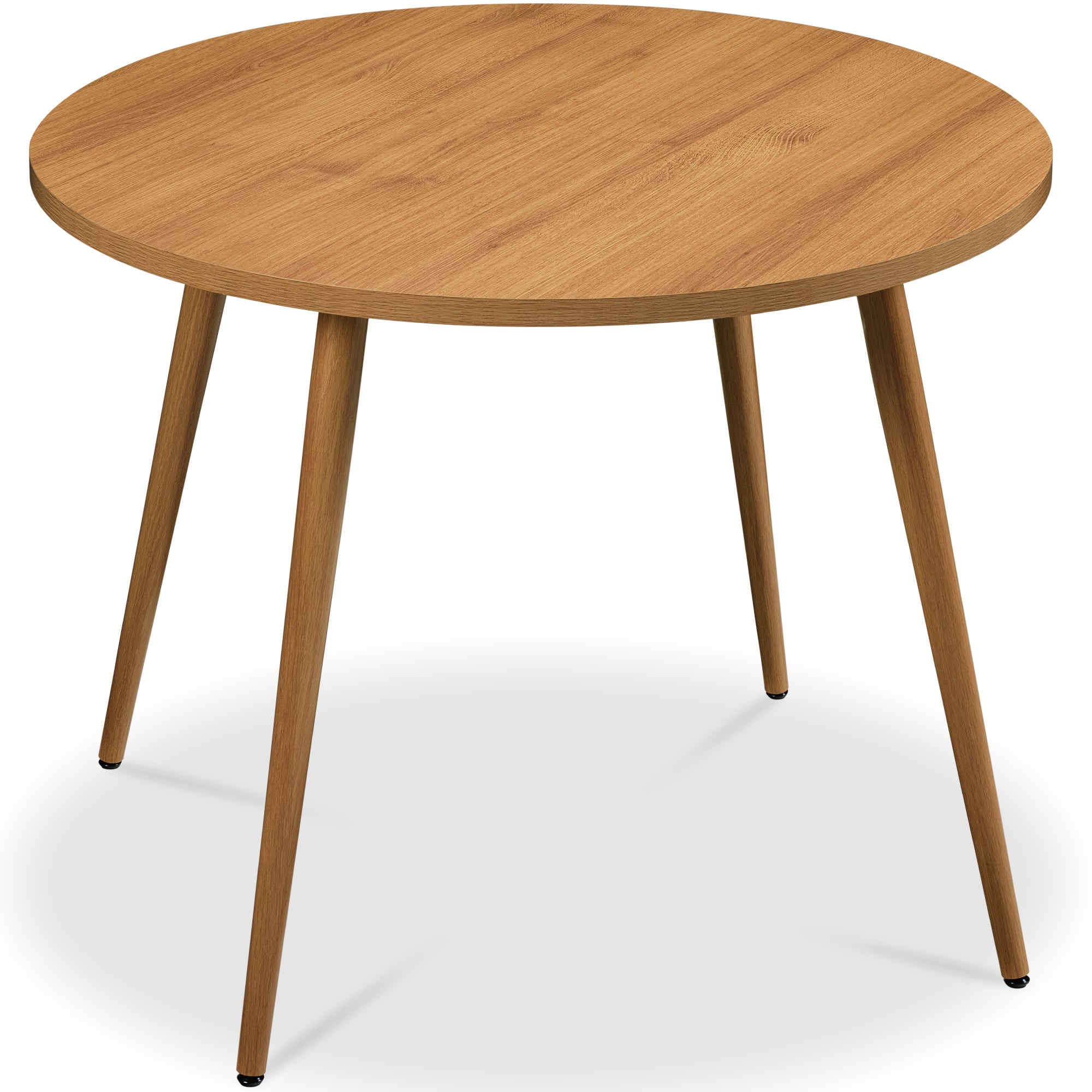 Round Mid-Century Modern 35.5in Dining Table, Dinette for Home or Kitchen w/Wood Finish Steel Legs - Pecan