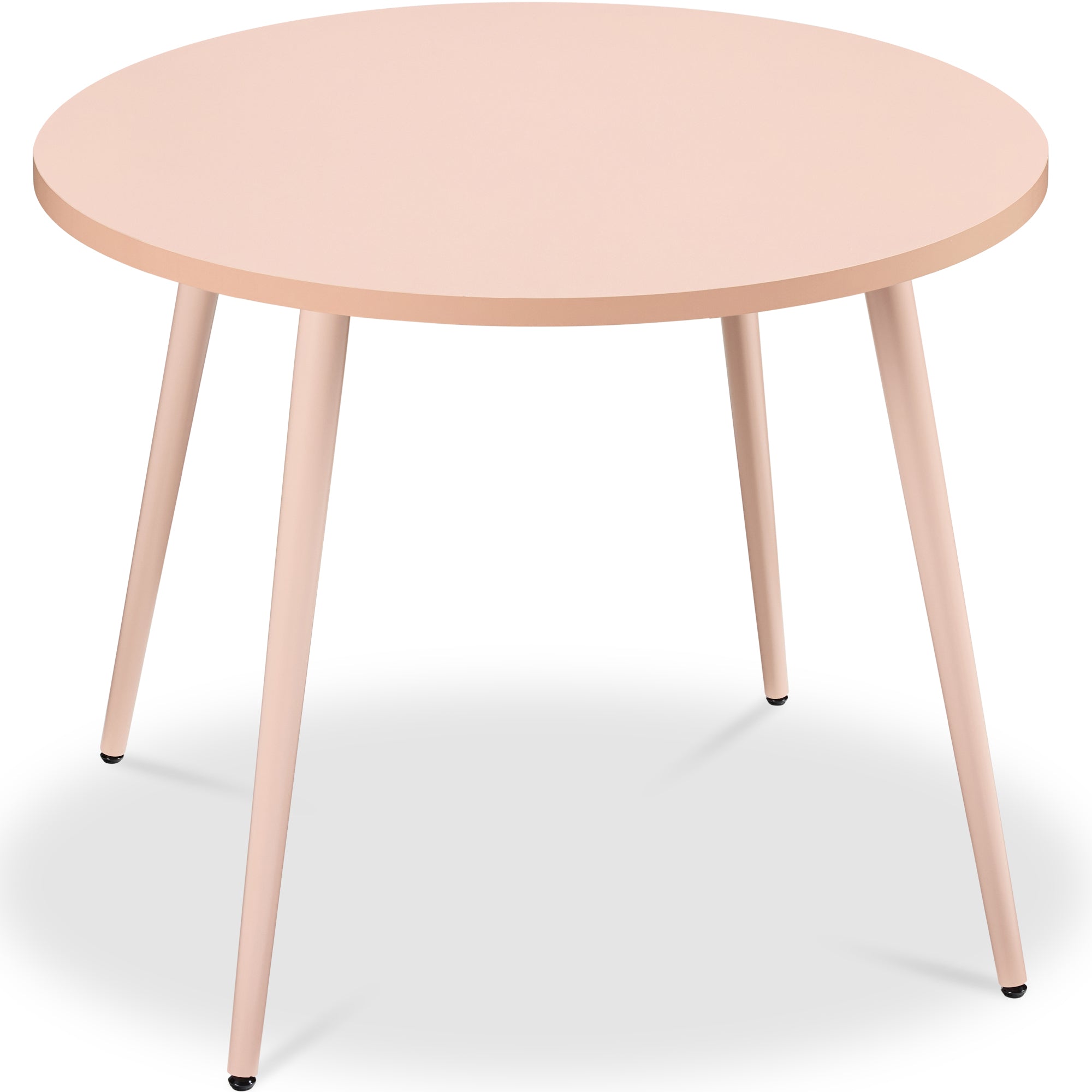 Round Mid-Century Modern 35.5in Dining Table, Dinette for Home or Kitchen w/Wood Finish Steel Legs - Pink