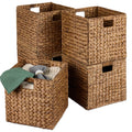 Set of 5 Collapsible Hyacinth Storage Baskets w/ Inserts - 12x12in - Chestnut