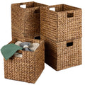 Set of 5 Collapsible Hyacinth Storage Baskets w/ Inserts - 10.5x10.5in - Chestnut