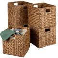 Set of 5 Collapsible Hyacinth Storage Baskets w/ Inserts - 13x13in - Chestnut