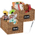Set of 2 Water Hyacinth Pantry Baskets w/ Chalkboard, Marker - 16in - Chestnut