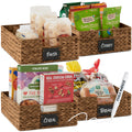 Set of 4 Water Hyacinth Pantry Baskets w/ Chalkboard, Chalk Marker - Chestnut
