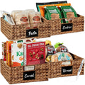 Set of 4 Water Hyacinth Pantry Baskets w/ Chalkboard, Marker - 13in - Chestnut