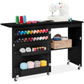 Folding Sewing Table Multipurpose Craft Station & Side Table w/ Wheels - Black