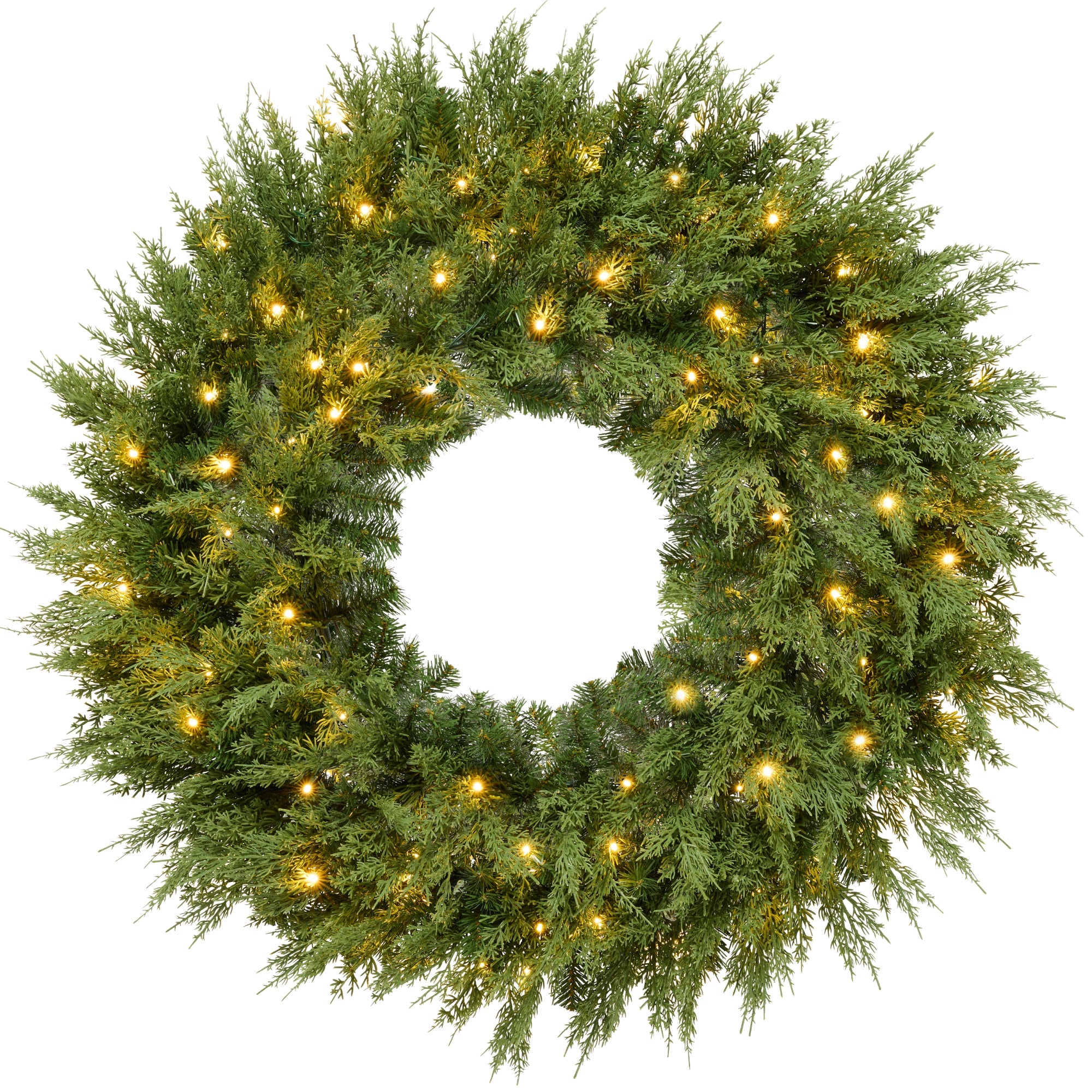 Pre-Lit Cedar Cypress Christmas Realistic Wreath w/ Twinkling LEDs - 48in