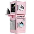 Pretend Play Kids Wooden Washer & Dryer Set w/ Laundry Accessories - Pink