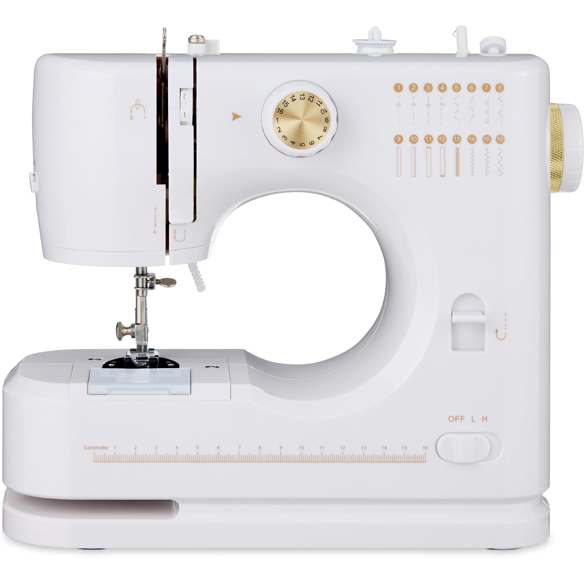 55-Piece Sewing Machine Kit for Beginners w/ 16 Stitch Patterns - White/Gold
