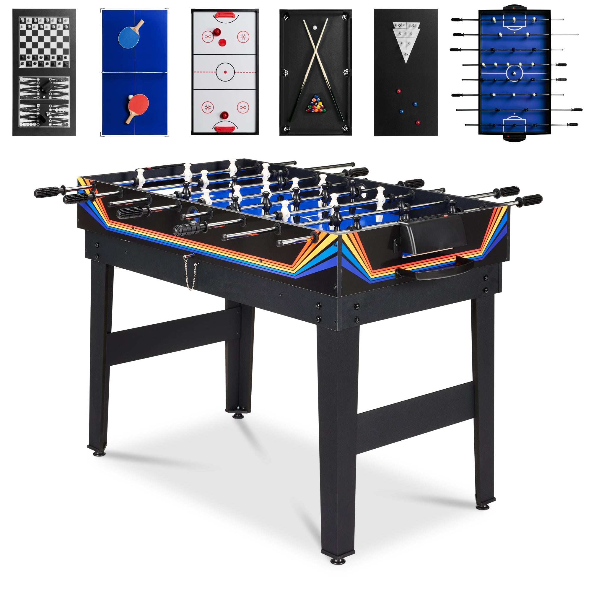 10-in-1 Combo Game Table Set w/ Pool, Foosball, Ping Pong, Chess - 2x4ft - Blue / Black Arcade