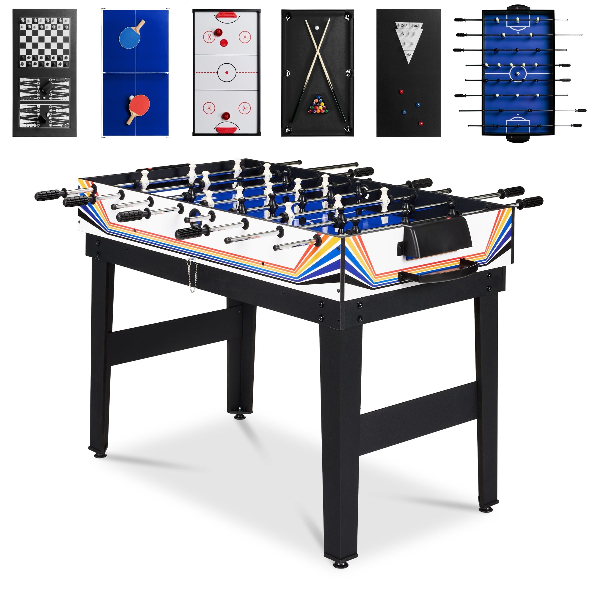 10-in-1 Combo Game Table Set w/ Pool, Foosball, Ping Pong, Chess - 2x4ft - Blue / White Arcade
