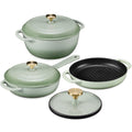 Non-Stick Pot & Pan Cookware Set, Cast Iron Skillet, Pan, Press, Dutch Oven - Sage