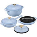 Non-Stick Pot & Pan Cookware Set, Cast Iron Skillet, Pan, Press, Dutch Oven - Cornflower