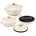 Non-Stick Pot & Pan Cookware Set, Cast Iron Skillet, Pan, Press, Dutch Oven - Vanilla