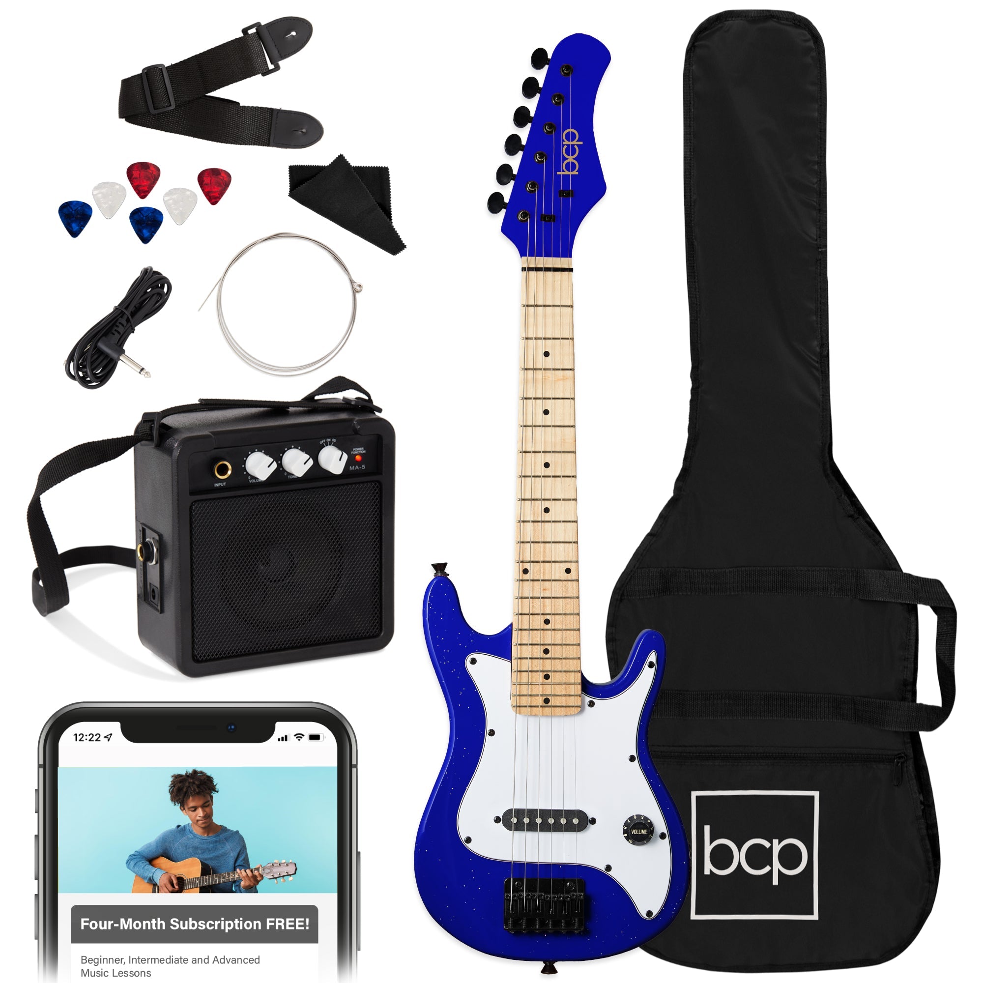 Kids Electric Guitar Beginner Starter Kit w/ 5W Amplifier - 30 in - Walmart Blue