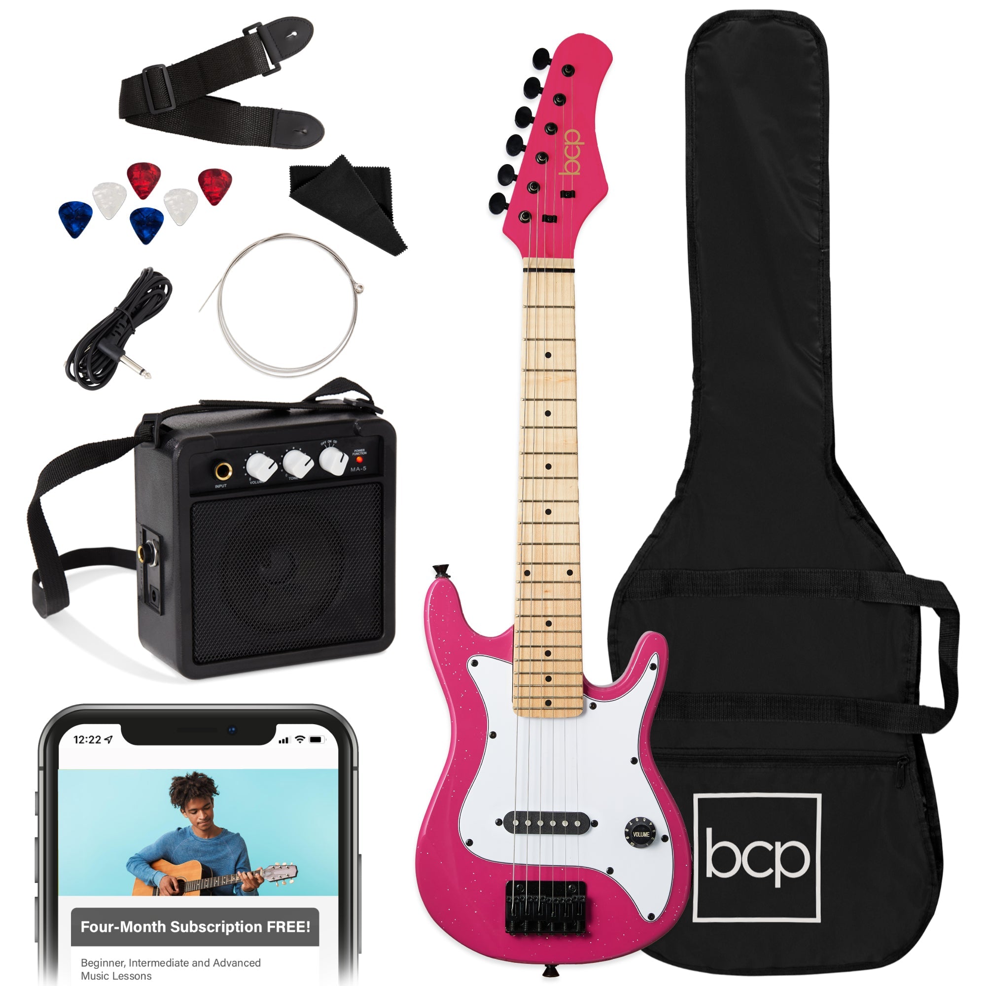 Kids Electric Guitar Beginner Starter Kit w/ 5W Amplifier - 30 in - Walmart Pink