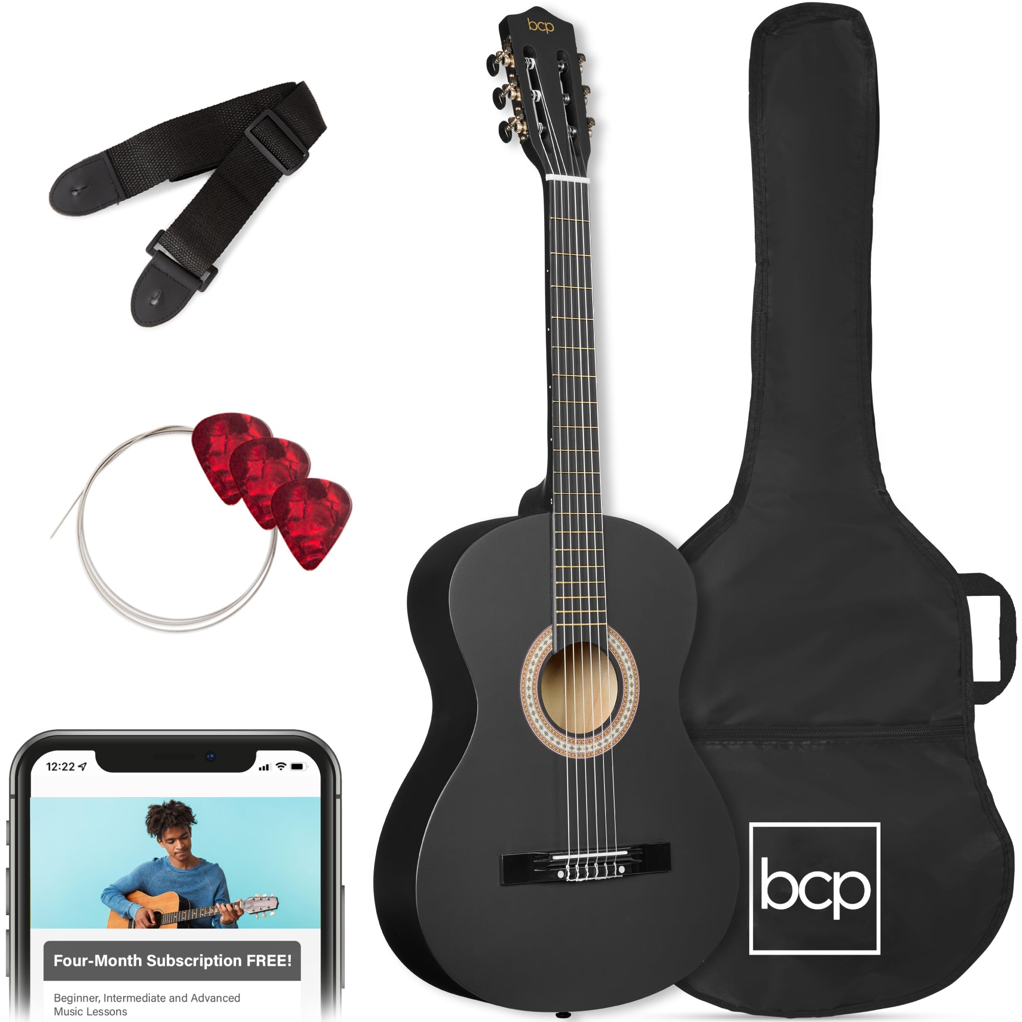 Kids Acoustic Guitar Beginner Starter Kit w/ Carrying Case - 30in - Walmart Black