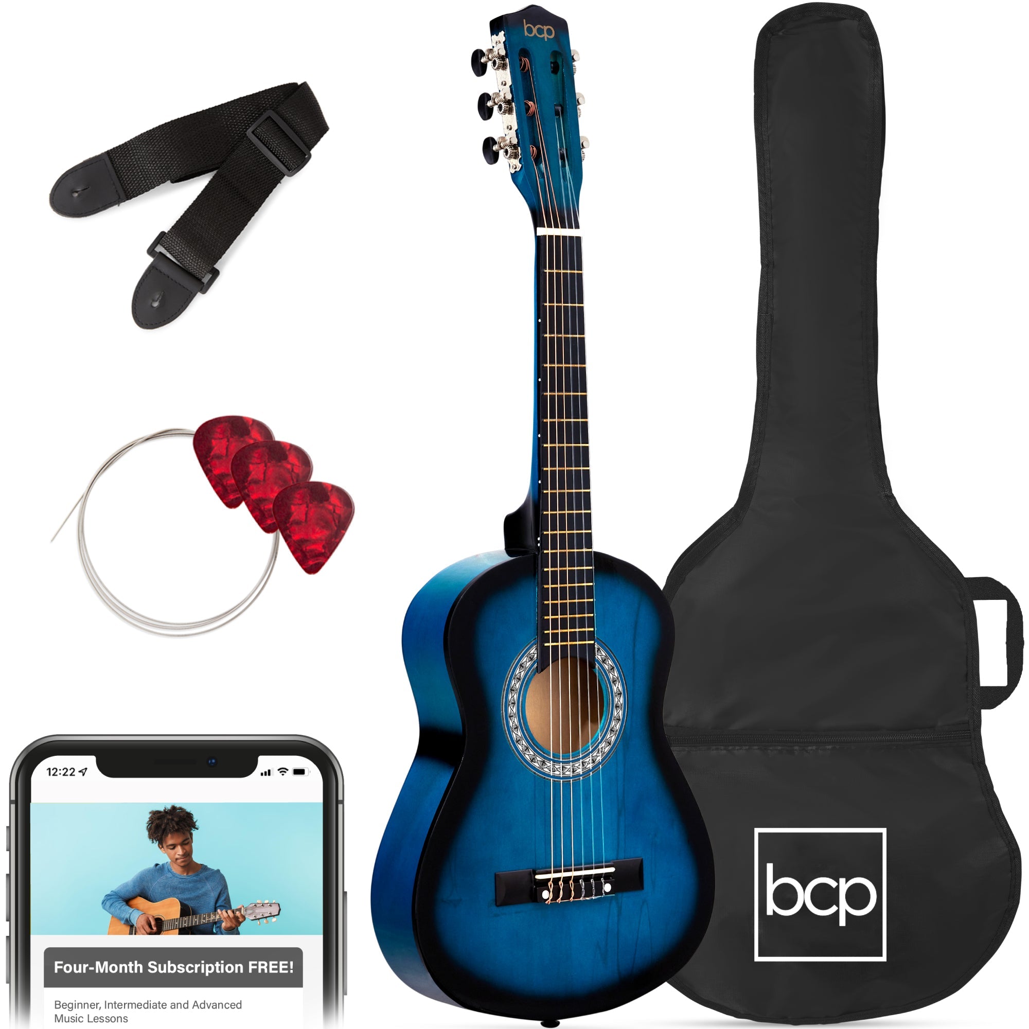 Kids Acoustic Guitar Beginner Starter Kit w/ Carrying Case - 30in - Walmart Blue
