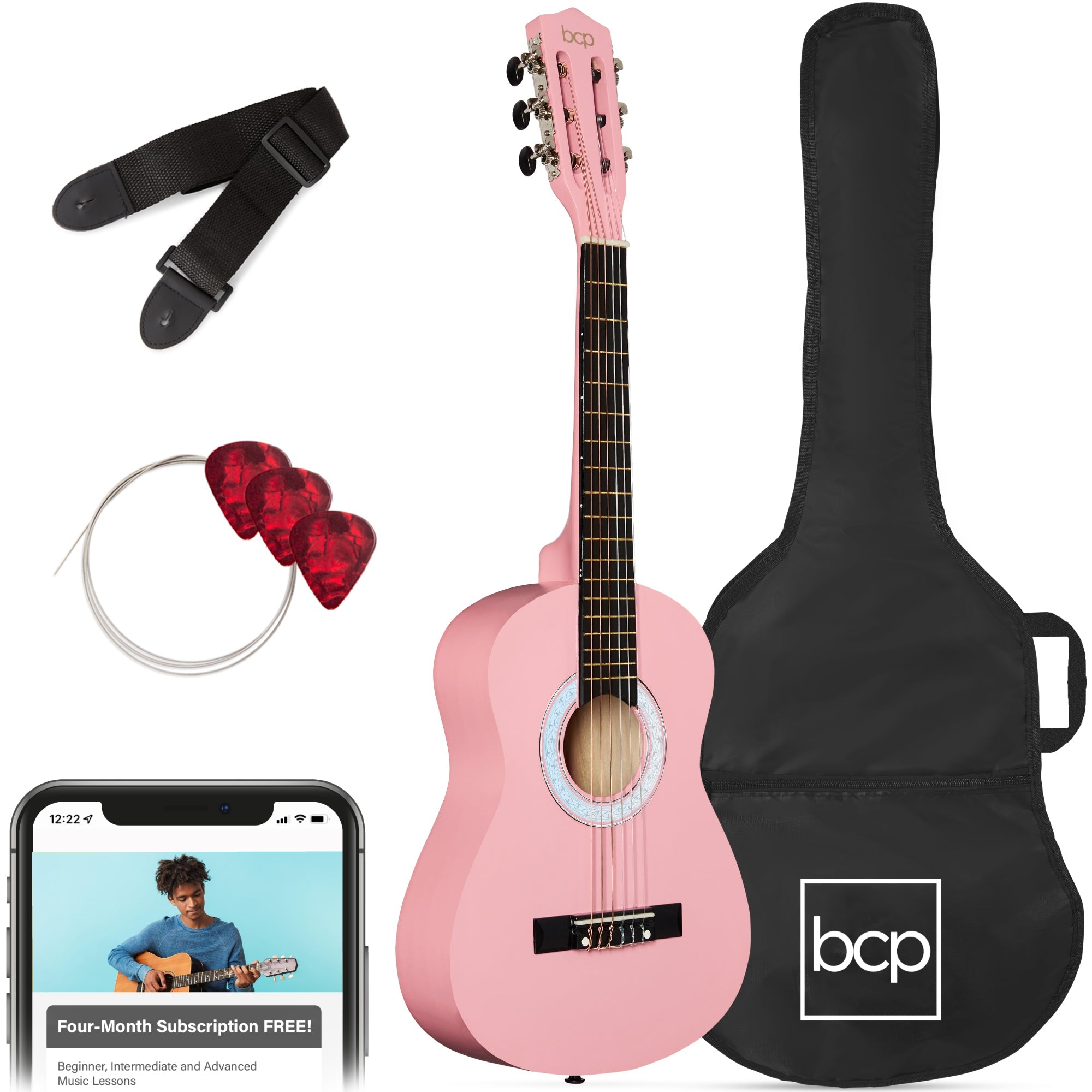 Kids Acoustic Guitar Beginner Starter Kit w/ Carrying Case - 30in - Walmart Pink