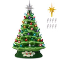 Pre-Lit Ceramic Tabletop Christmas Tree with Lights- 15in - Green
