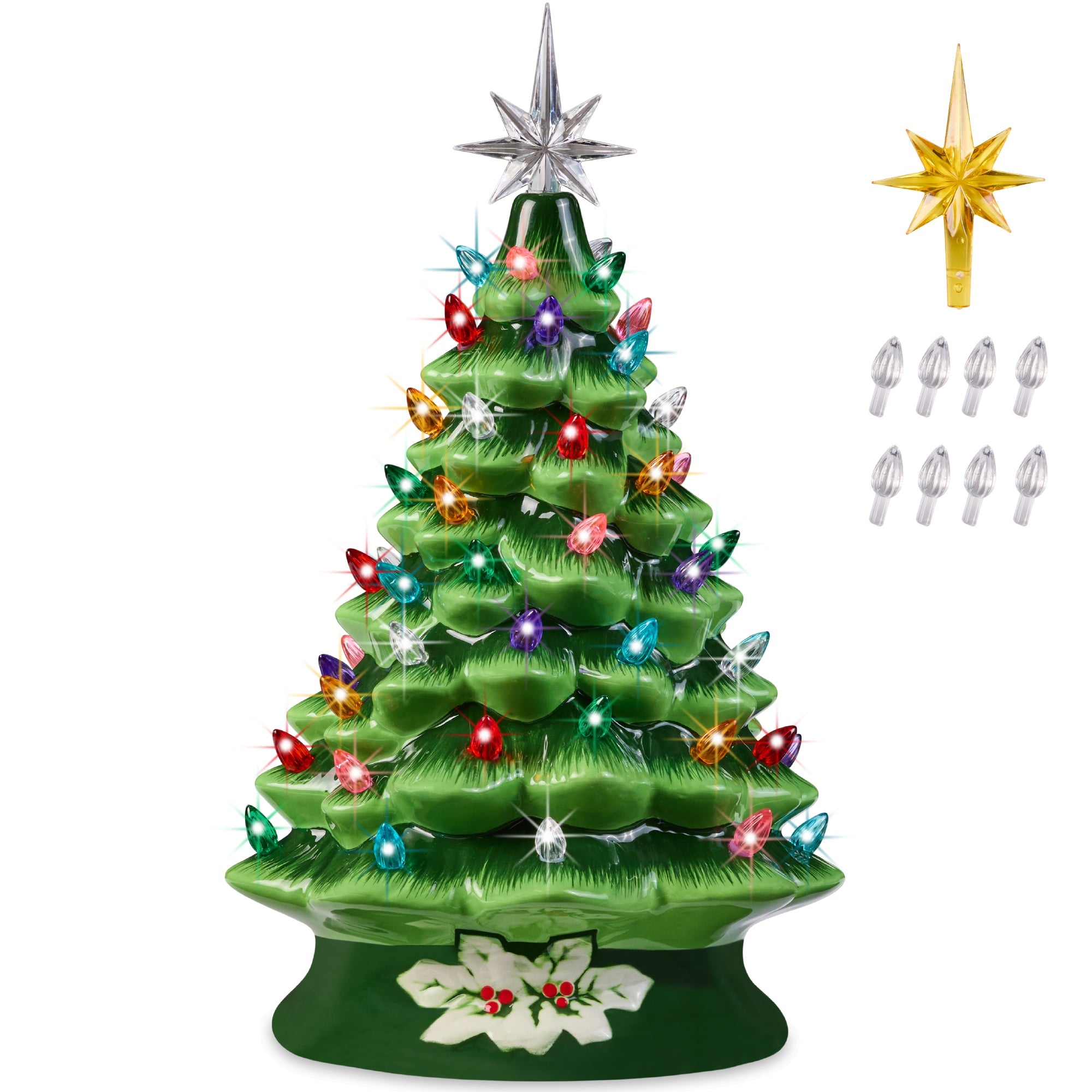 Pre-Lit Ceramic Tabletop Christmas Tree with Lights- 15in - Green