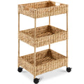 3-Tier Water Hyacinth Rolling Utility Cart w/ Weaved Baskets  Natural - Natural