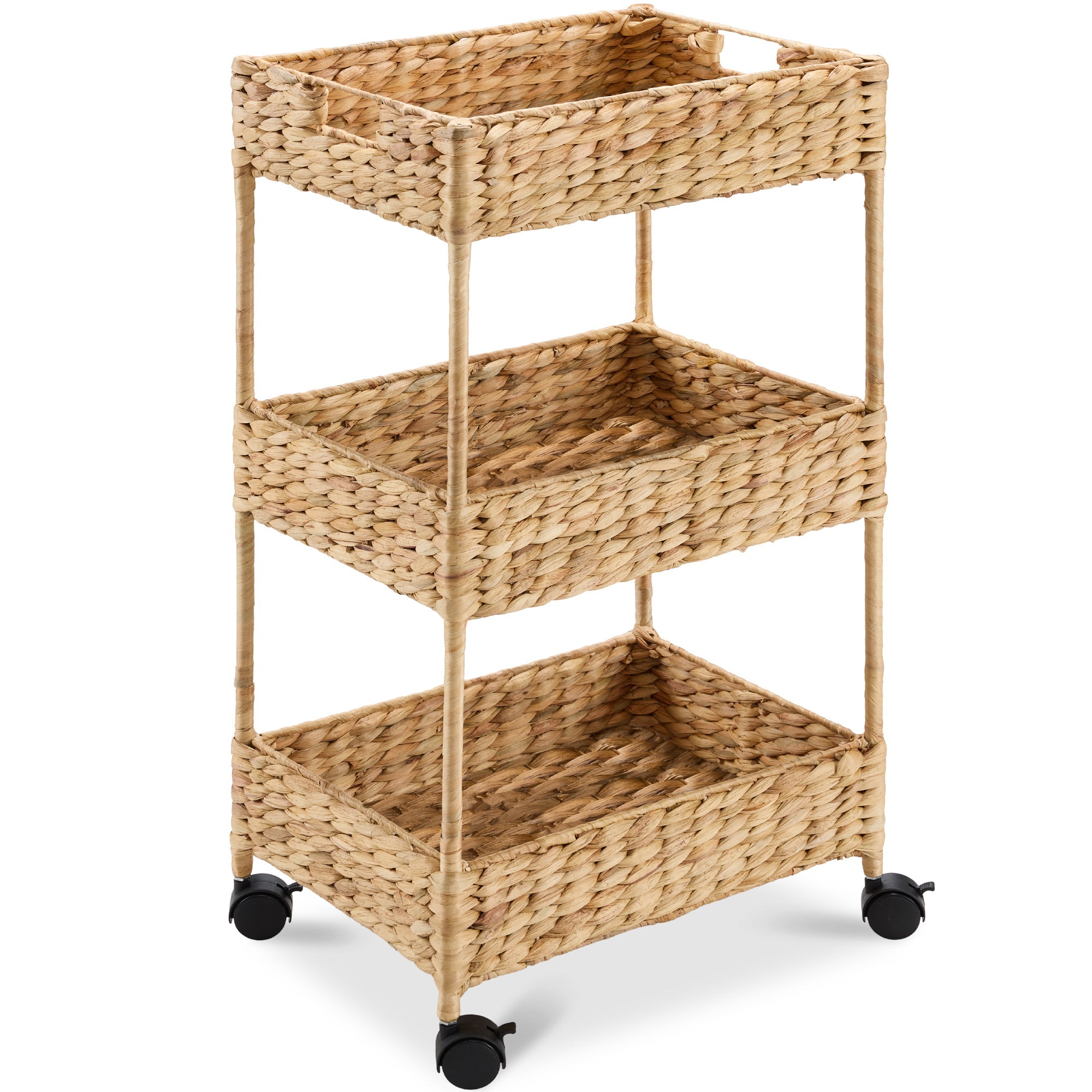 3-Tier Water Hyacinth Rolling Utility Cart w/ Weaved Baskets  Natural - Natural