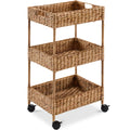 3-Tier Water Hyacinth Rolling Utility Cart w/ Weaved Baskets  Natural - Chestnut