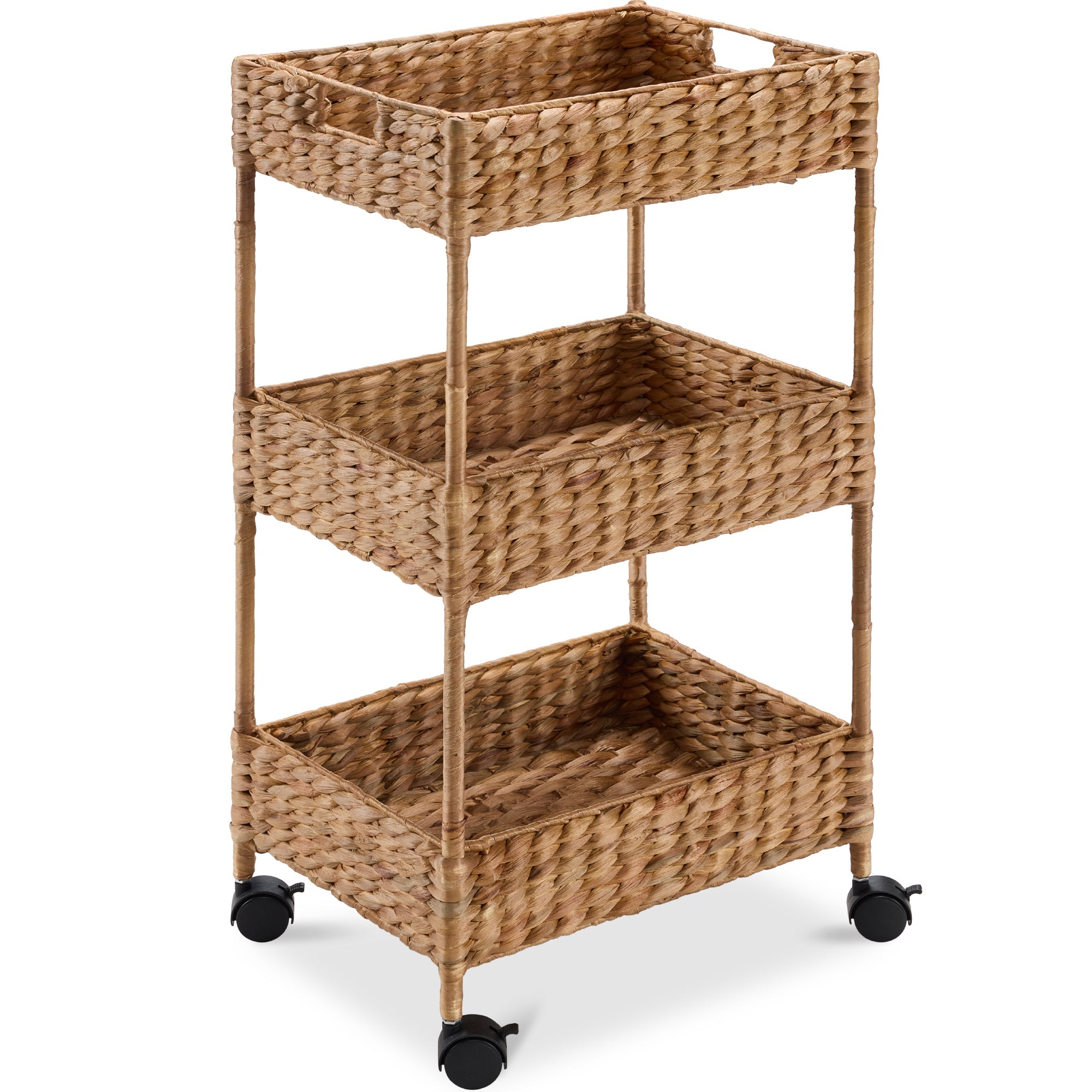 3-Tier Water Hyacinth Rolling Utility Cart w/ Weaved Baskets  Natural - Chestnut