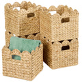 Scalloped 10.5 x 10.5in Hyacinth Storage Basket Set of 5 - Natural