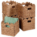 Scalloped 10.5 x 10.5in Hyacinth Storage Basket Set of 5 - Chestnut