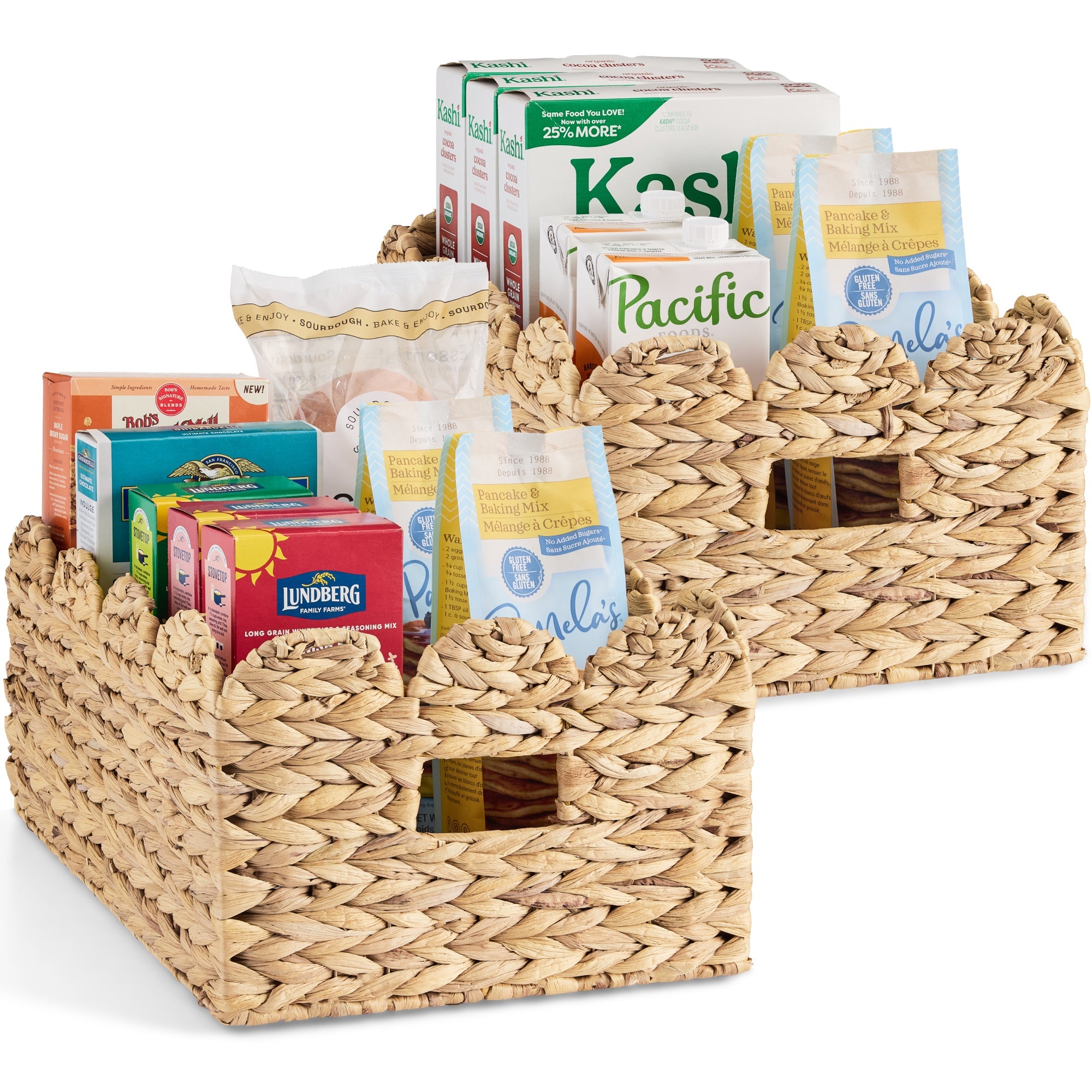 16x12 Scalloped Shelf Basket, Pantry Bins, 2 Pack - Natural
