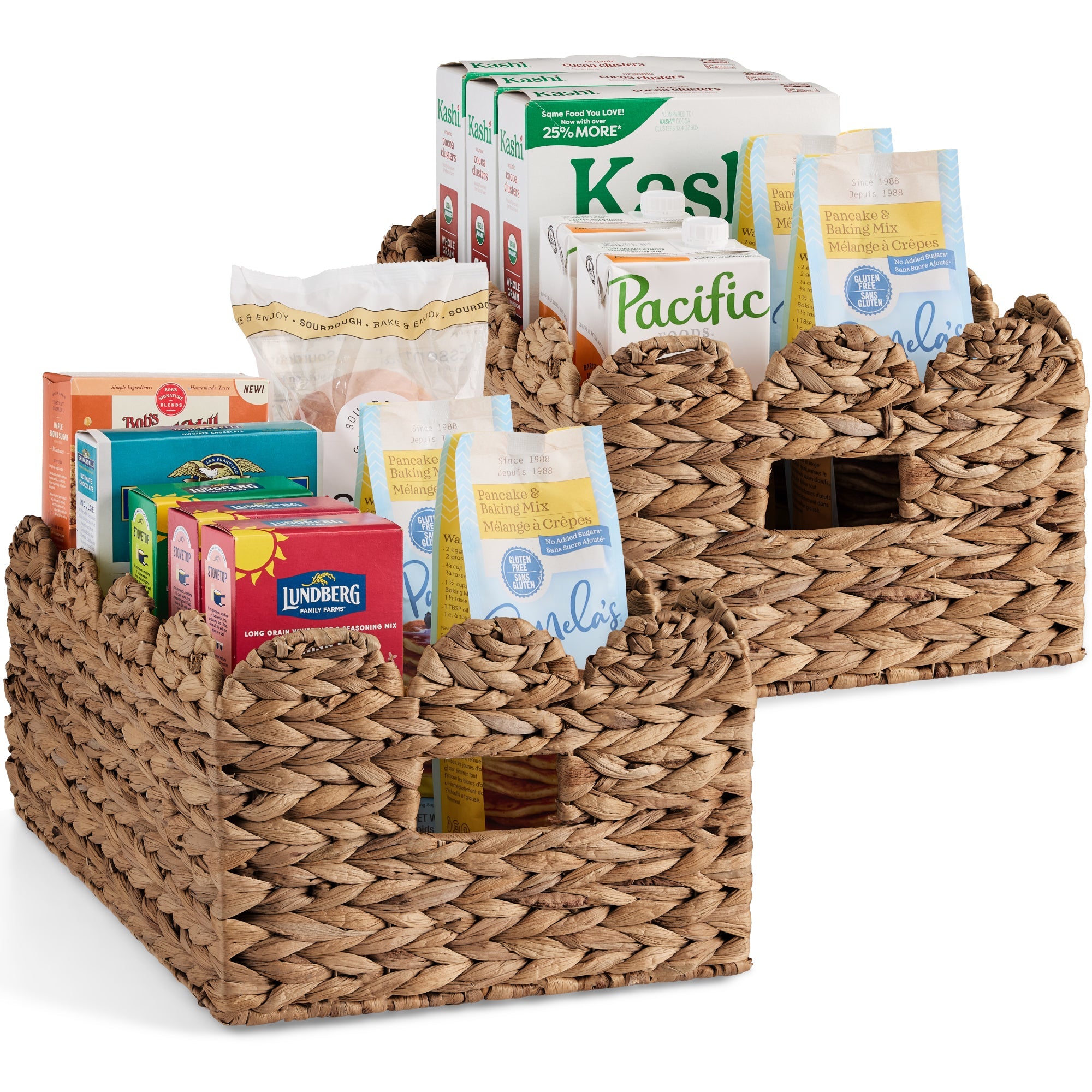 16x12 Scalloped Shelf Basket, Pantry Bins, 2 Pack - Chestnut