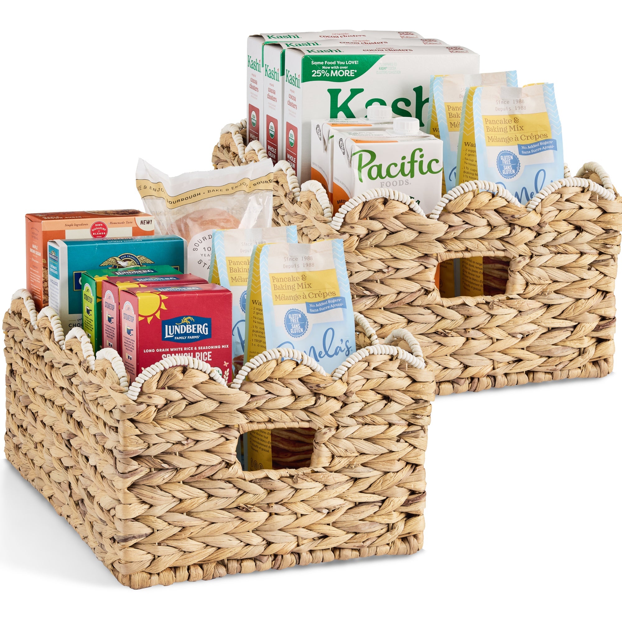 16x12 Scalloped Shelf Basket, Pantry Bins, 2 Pack - Natural with White Trim
