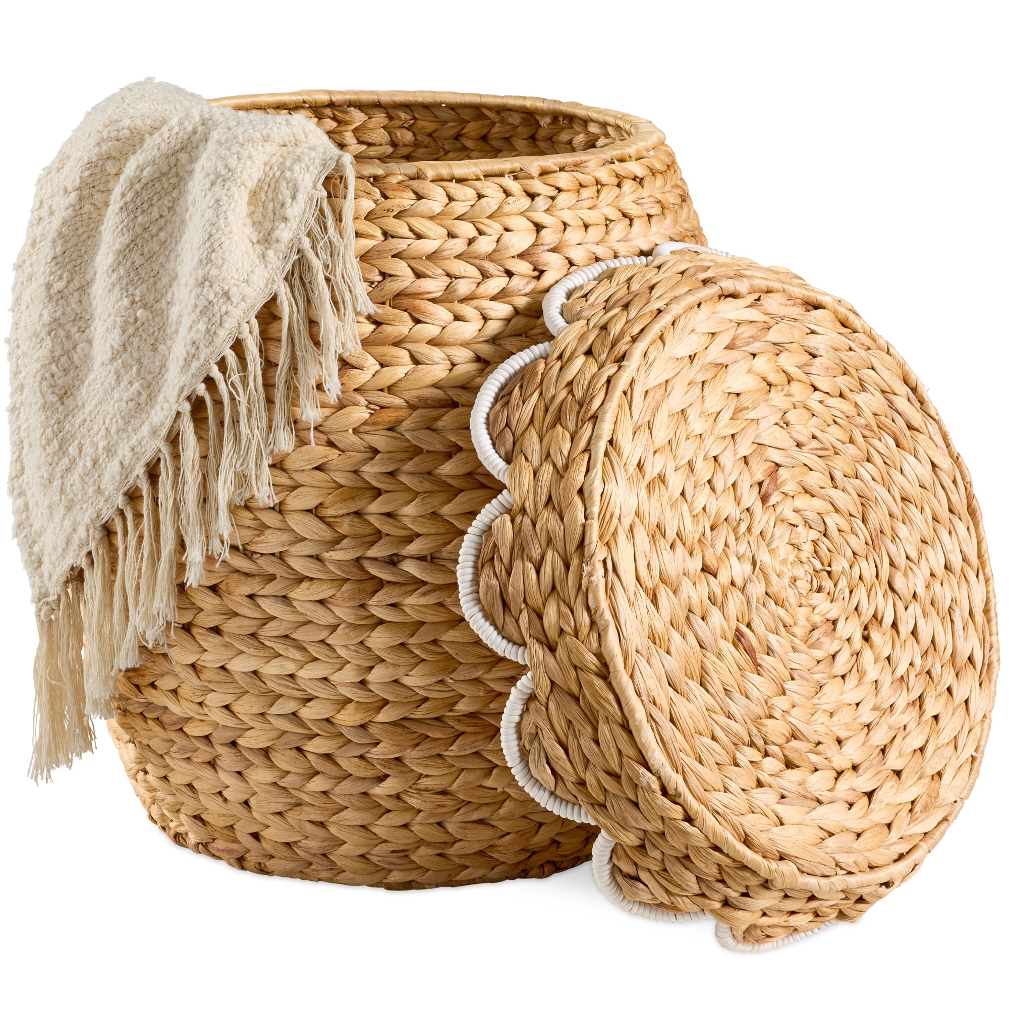 Scalloped Hyacinth Storage Tote Basket - White Trim