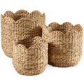 Scalloped 3PC Water Hyacinth Nesting Baskets - Natural