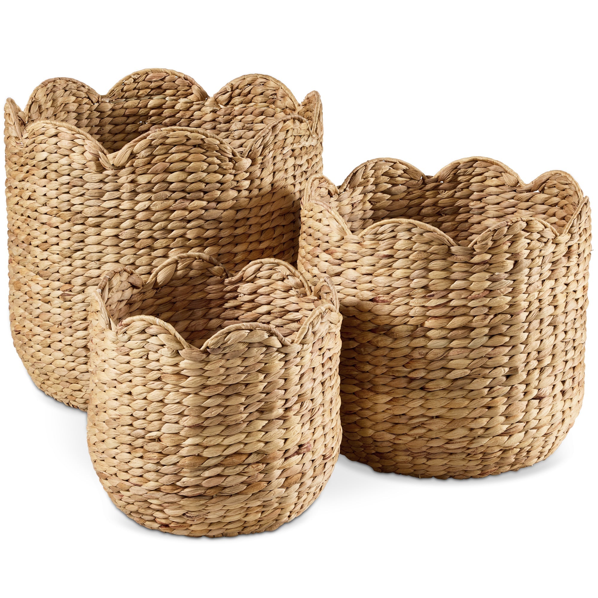 Scalloped 3PC Water Hyacinth Nesting Baskets - Natural