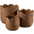 Scalloped 3PC Water Hyacinth Nesting Baskets - Chestnut