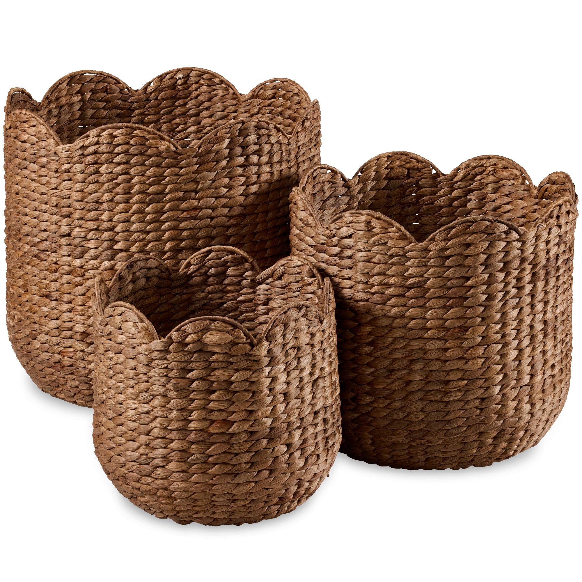 Scalloped 3PC Water Hyacinth Nesting Baskets - Chestnut