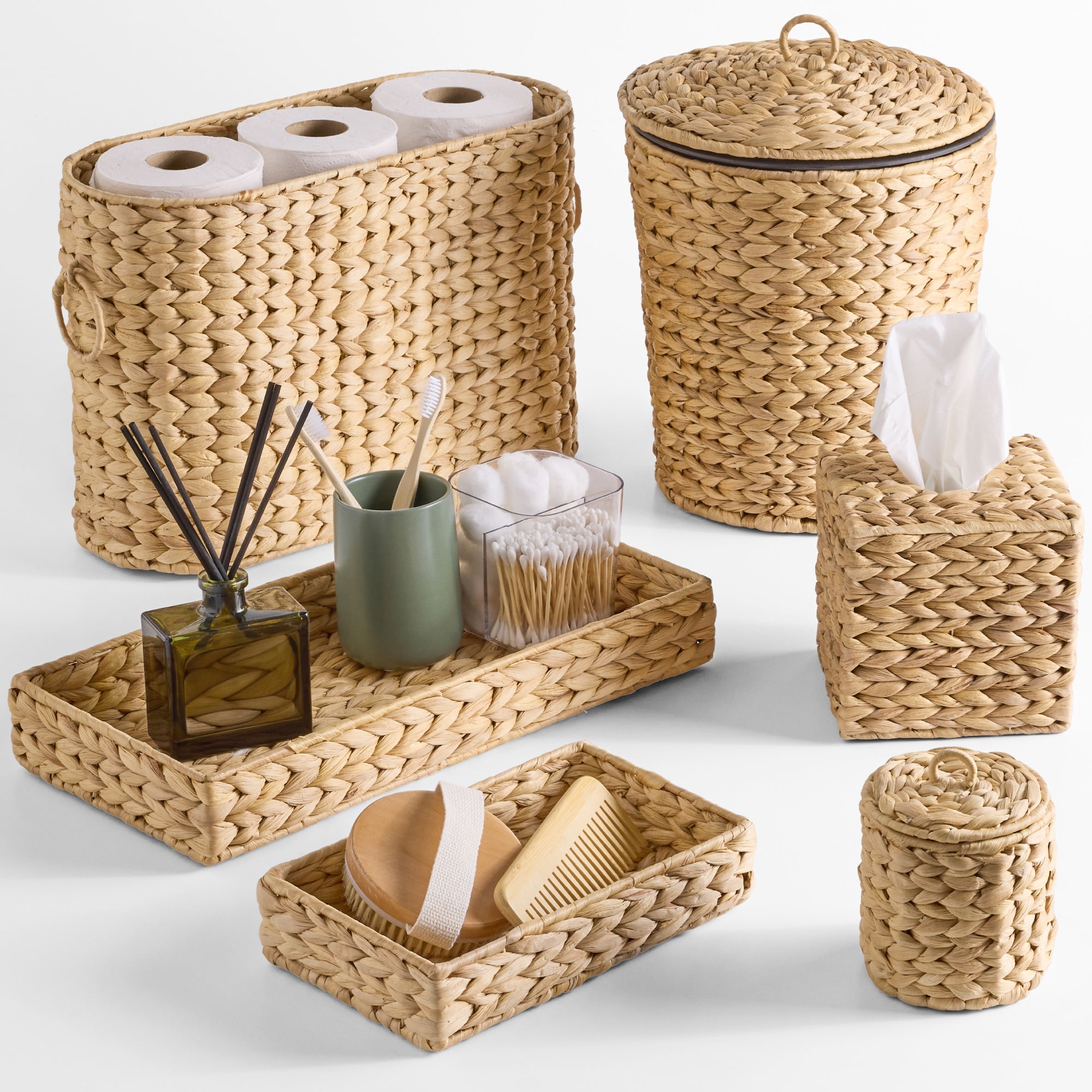 6-Piece Water Hyacinth Bathroom Set - Natural