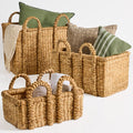 3Pc Shelf Baskets, Small, Large & XL Chunky Woven Baskets w/ Braided Handles - Natural