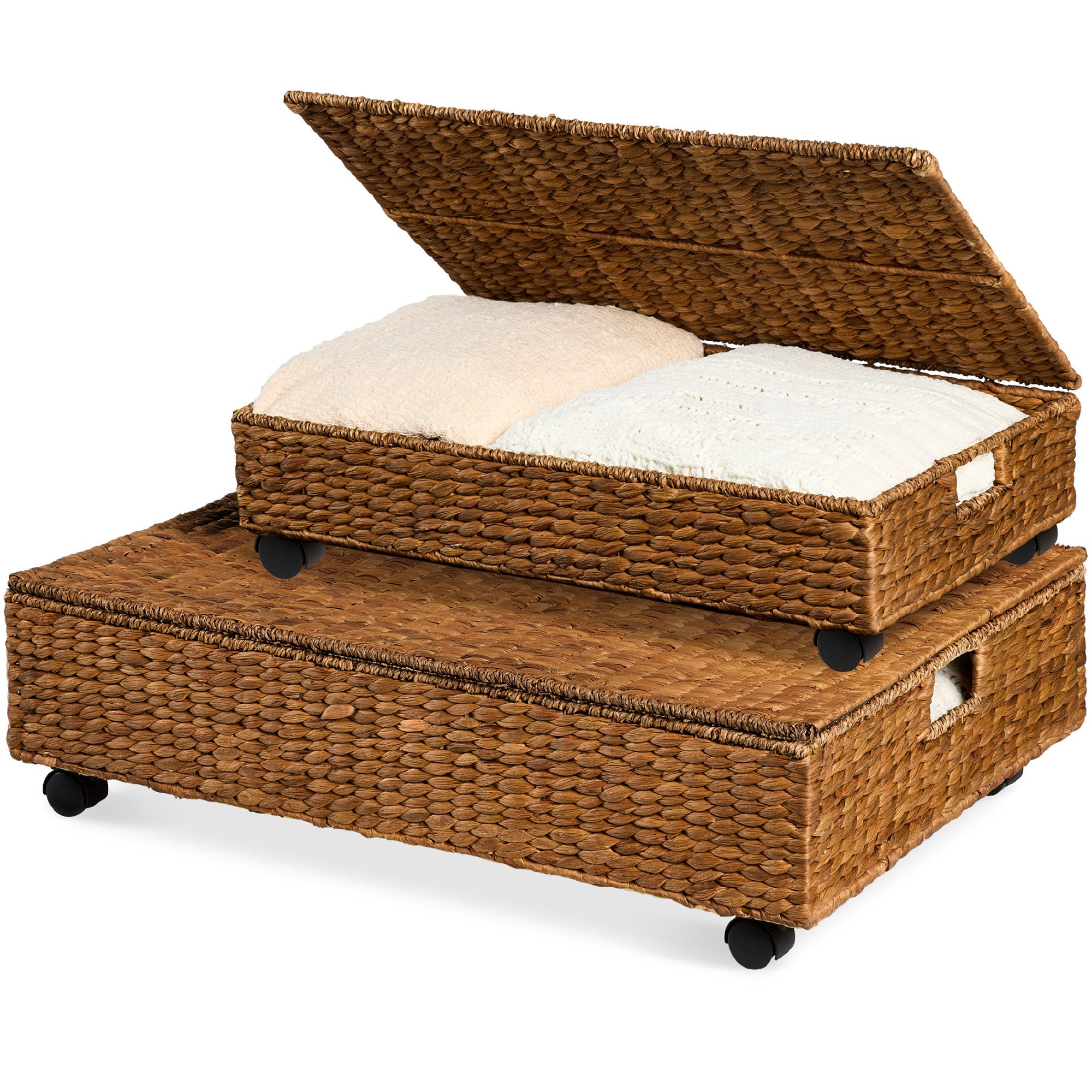 2 PC Water Hyacinth Nesting Underbed Storage Baskets - Chestnut