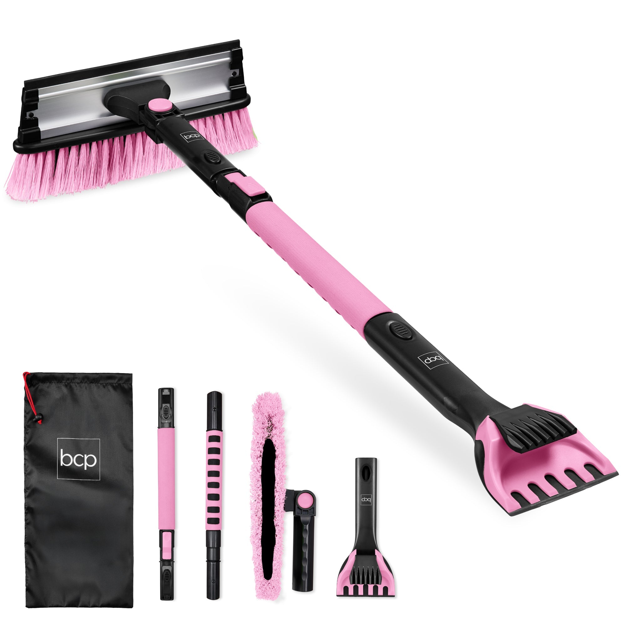 39" Extendable Snow Brush with Squeegee and Ice Scraper - Pink