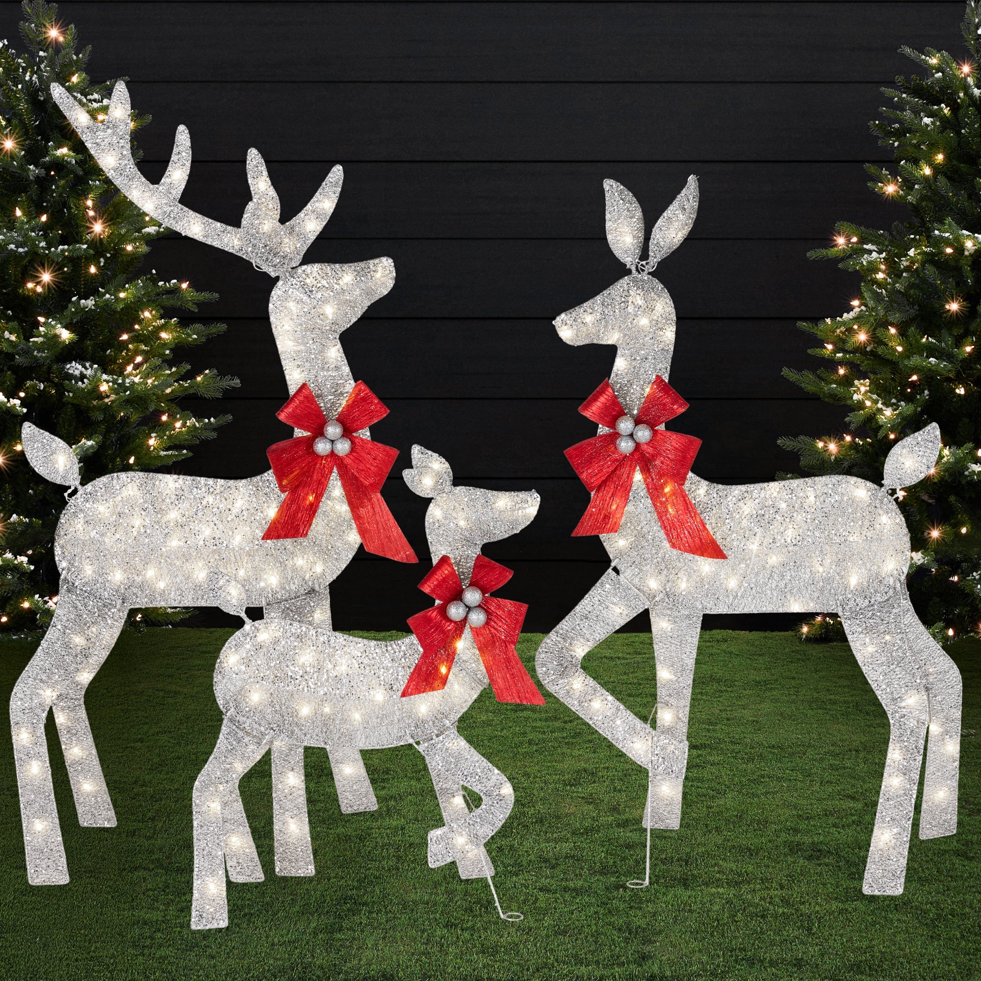 3-Piece Lighted Christmas Deer Set Outdoor Decor with 175 LED Lights - Silver