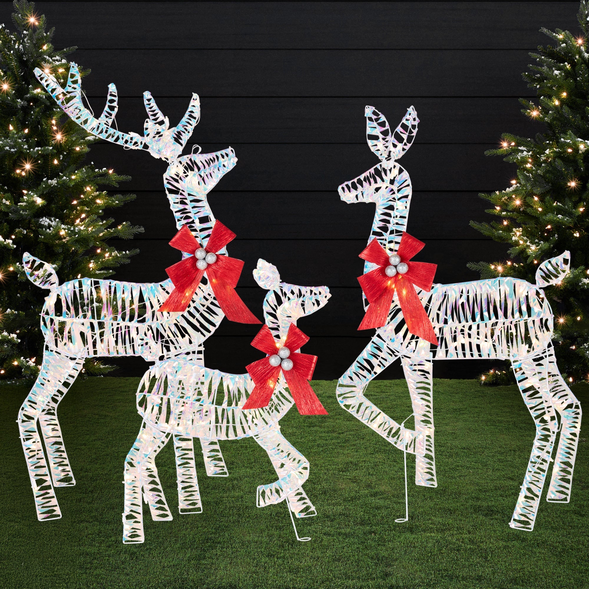 3-Piece Lighted Christmas Deer Set Outdoor Decor with 175 LED Lights - Iridescent